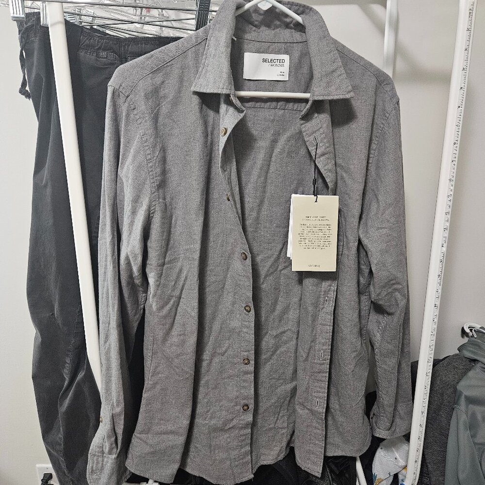 Selected Flannel Shirt - New with Tags - Grey Size Medium